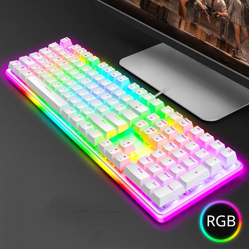 RK918 ROYAL KLUDGE Wired Gaming Mechanical Keyboard with RGB Backlight 108 Keys Blue Red Brown Switch for Office PC Laptop 