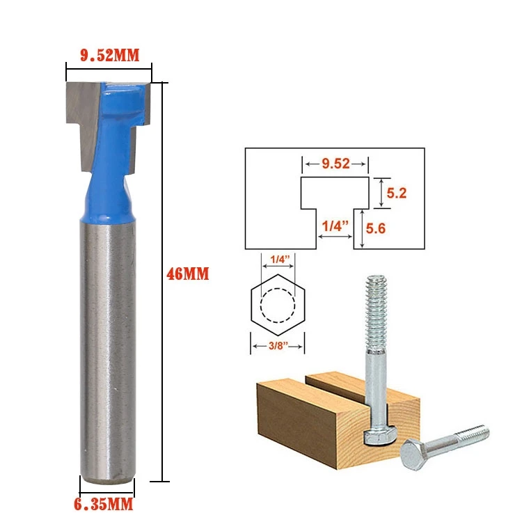 

Free shipping 1Pcs 1/4" 6.35mm Shank High Quality T-Slot Cutter Router Bit for 1/4" Hex Bolt
