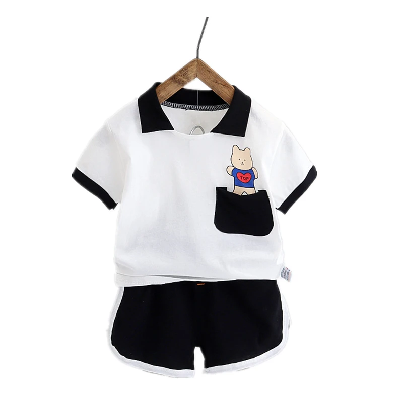 New Summer Children Fashion Clothing Baby Boy Girls Lapel T Shirt Shorts 2Pcs/sets Kids Infant Cartoon Clothes Toddler Tracksuit | Детская