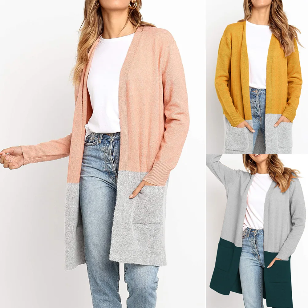 

Autumn Women Long Cardigan Solid Sweater Long Sleeve Coat Women Knitting Coat Casual Thick Pockets Loose Designer 2020 New