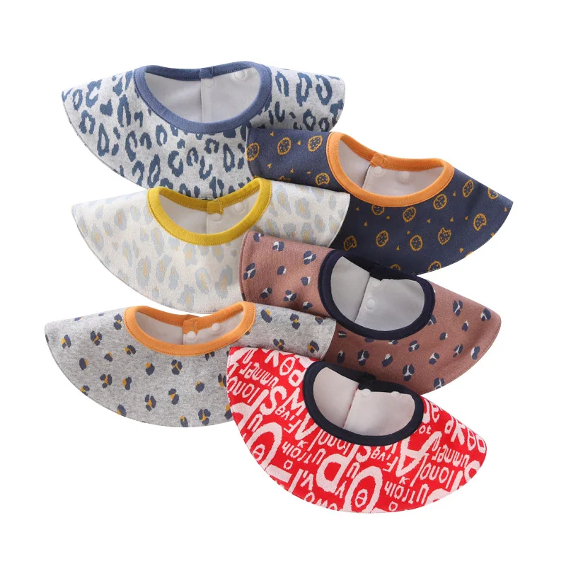Double Layer Baby Cotton Bibs Newborn Boy&Girl 360 Degrees Printed Burp Cloths for Drooling and Teething Infant Absorbent Saliva Towel  (1)