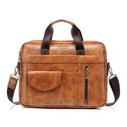 2021 New Men's Handbag Large Capacity Briefcase Vintage Pu Men's One-Shoulder Crossbody Computer Handbag Document Bag