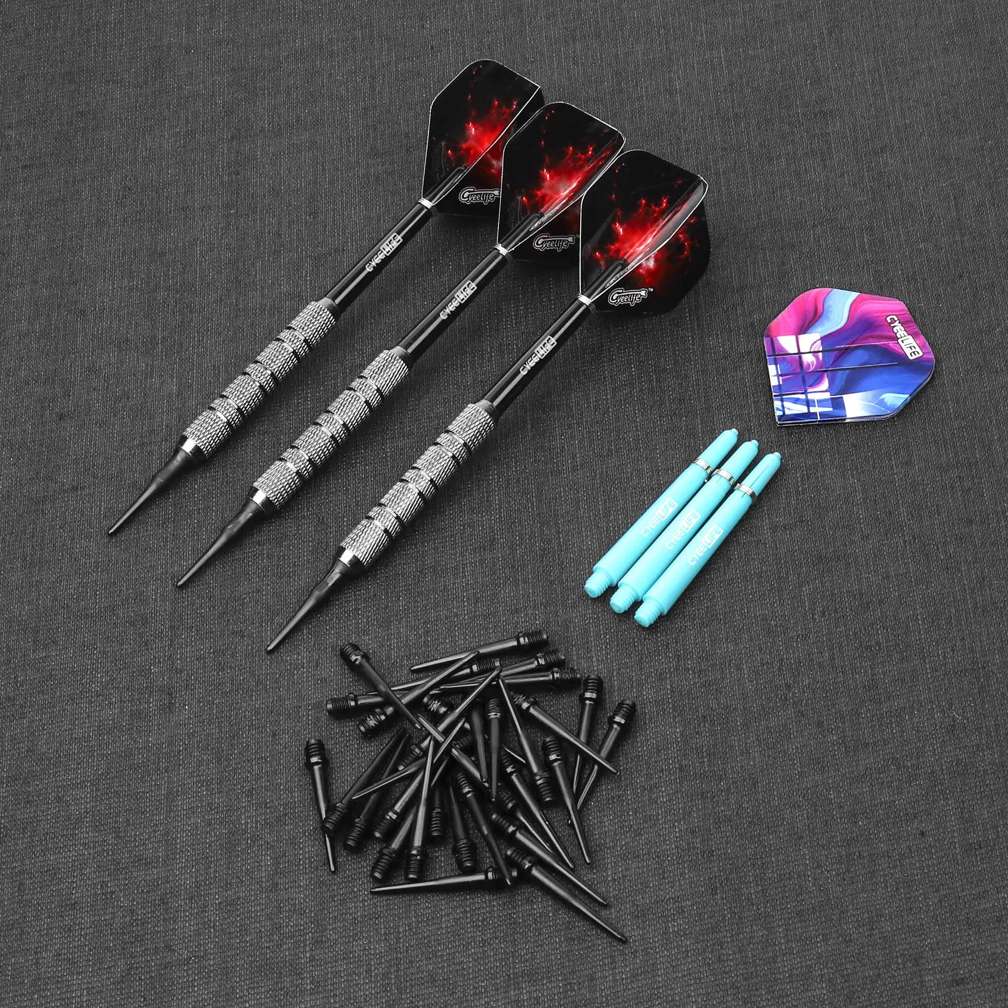 CyeeLife 7/10/12/16/20g Soft Tip Darts Black With PVC Shafts+Metal O Rings+6 Flights+30 Plastic Points,Bar Dart Set