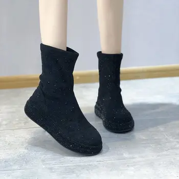 

Rhinestone Ankle Boots Women Shoes Black Suede Boots Platform Boots Women Shoes Winter Warm Shoes Botines Mujer 2020
