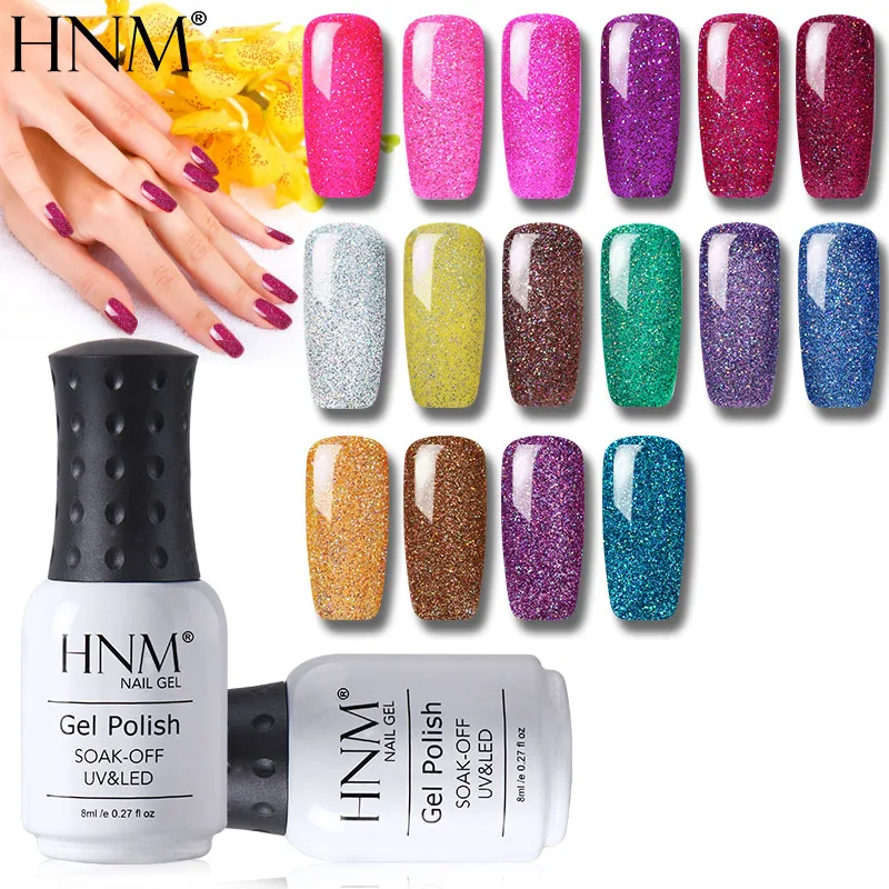 Hnm Neon Glitter 8ml Uv Gel Nail Polish Soak Off Gel Polish Hybrid
