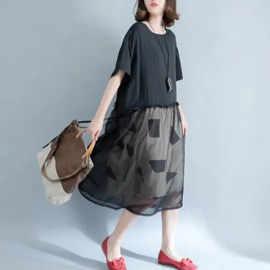 Plus Size 5XL 2019 Summer Women Elegant Geometric Gauze Tops Ladies Female Big Swing ropa mujer Long Dresses Vestidos DC970 | Женская