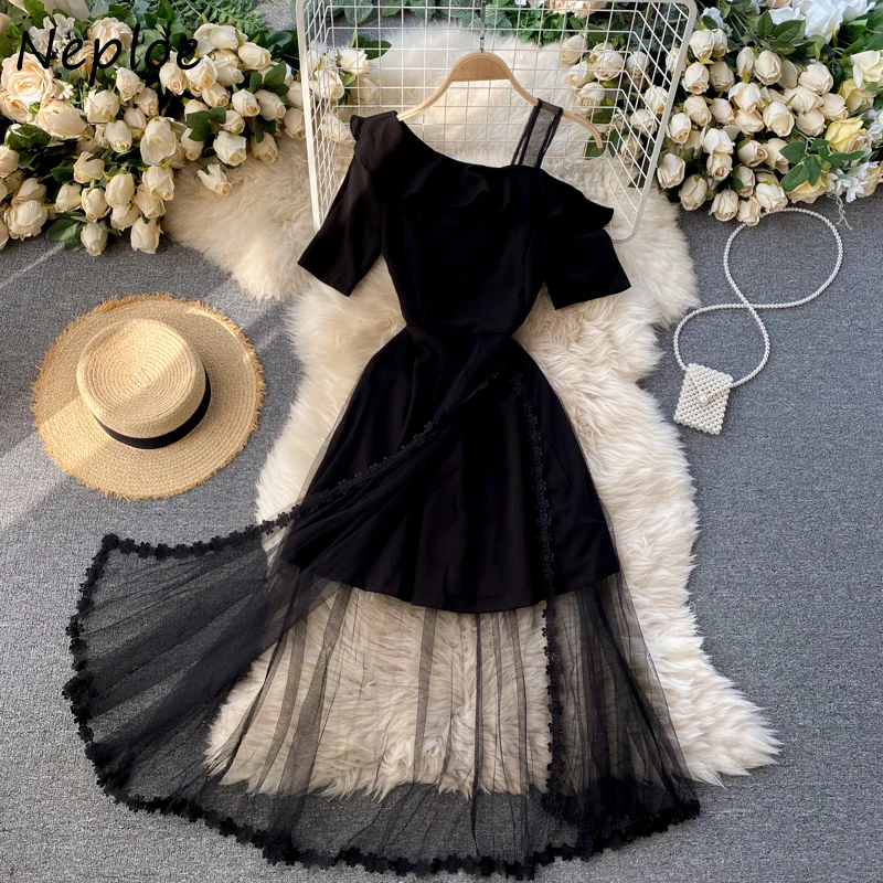 Платье асимметричное женское с завышенной талией и коротким рукавом | Женская