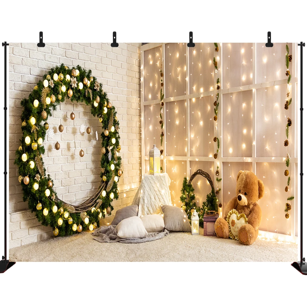 

Merry Christmas Backdrop Photography Christmas Wreath Decoration Background Portrait Photobooth Decorations Photo Studio Props