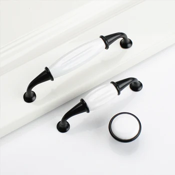 1PC Black White Ceramic Door Handles Country Style Drawer Pulls Knob For Kitchen Cabinet Handles and Knobs Furniture Handles