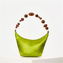 Акриловая вышитая бисером цепь дизайнерская сумка высокого качества Женская Ретро Синтетическая нить шелк зеленая маленькая сумка-тоут индивидуальная женская сумка