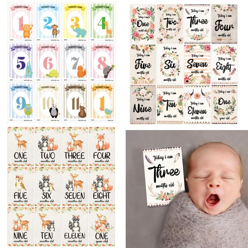 12Pcs Month Sticker Baby Photography Commemorative Card Milestone Memorial Sticker Newborn Baby Photo Props newborn photography props