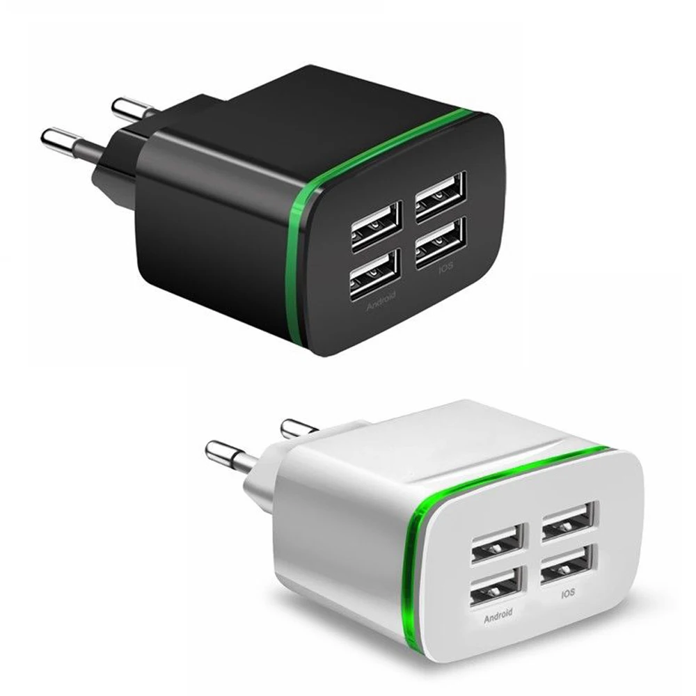 4 Порты кабель для быстрой зарядки USB Hub ЕС плагин для настенного Зарядное устройство для Android, Apple устройств