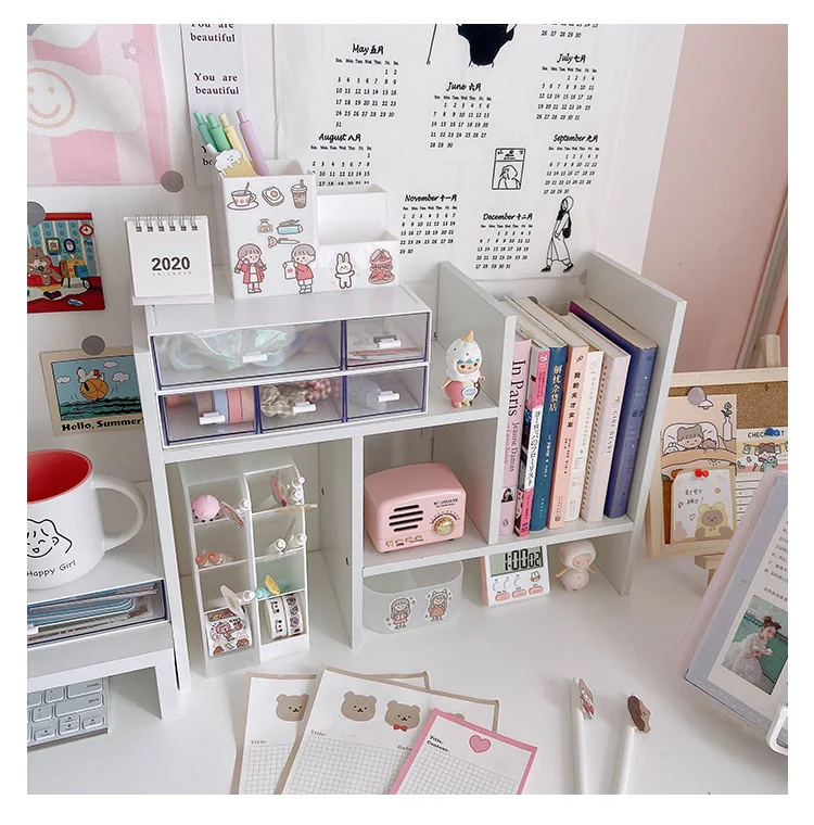 Cute Kids Table Desk Mobile Storage Organizer with Bookshelf Inserts