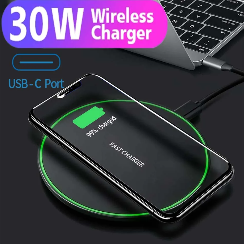 30W Qi Wireless Charger For iPhone 12 11 Pro Xs Max Mini X Xr 8 Induction Fast Charging Pad Samsung s8 s9 s10 note | Мобильные