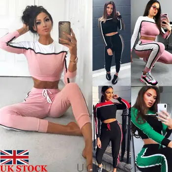 

Casual Women's Tracksuit Tights Sportswear Fitness Suit For Female Clothing Workout Two Piece Jumpsuit Long Sleeve Crop Top