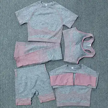 

5PCS Yoga Set Women sport clothing Crop top+Seamless Workout Yoga Leggings & shorts Jogging outfits Fitness yoga suits GYM