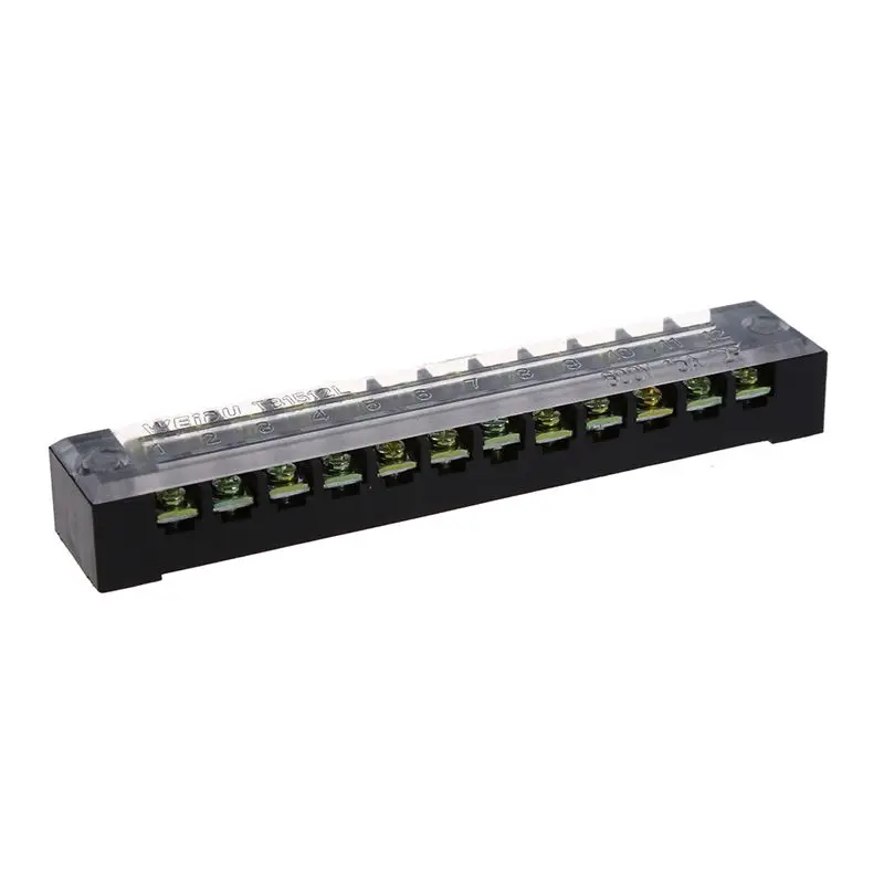 3 Pcs 600V 15A 12 Positions Dual Rows Covered Barrier Screw Terminal Block Strip