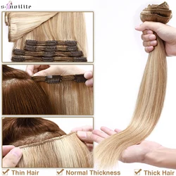 S-noilite Clip In Natural Hair Extensions 50g-170g Full Head Natural Hair Clip Human Hair Straight Hairpiece 10