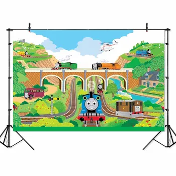 

Cartoon Train Photography Backgrounds Thomas The Tank Engine Railway Bridge Wall Paper Studio Photo Banner Backdrops