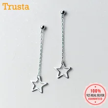 Trusta 925 однотонные Настоящее серебро серьги серебристого цвета; бижутерия перфорацией в виде звезд на цепочке, серьги-гвоздики, подарок на Рождество для девочек-подростков, Для женщин DA34
