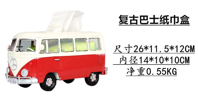 Description Picture 2 of itemBus Model Figurines Retro Car Tissue Holder Dustproof Napkin Storage Box Paper Case Ornament for Office Home
