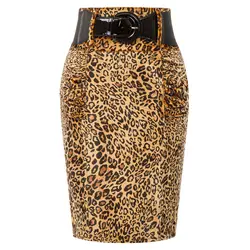 2019 Новая женская деловая Юбка Повседневная леопардовая модная украшенная облегающая юбка-карандаш с поясом