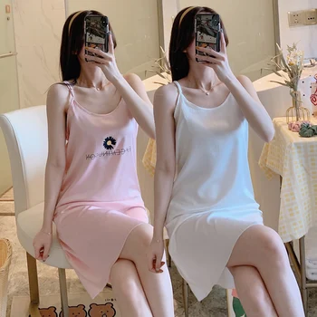 

2020 Summer Silk Satin Sexy Lingerie Spaghetti Strap Nightgowns for Women Soft Sleepwear Home Dress Night Gown Nightdress Nighty