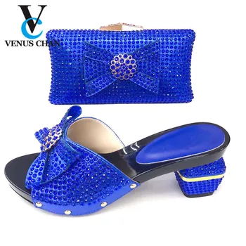 

Blue Color New Arrivals Matching Shoes and Bag Set In Heels Matching Shoes and Bag Set for Nigerian Party Italian Sandals