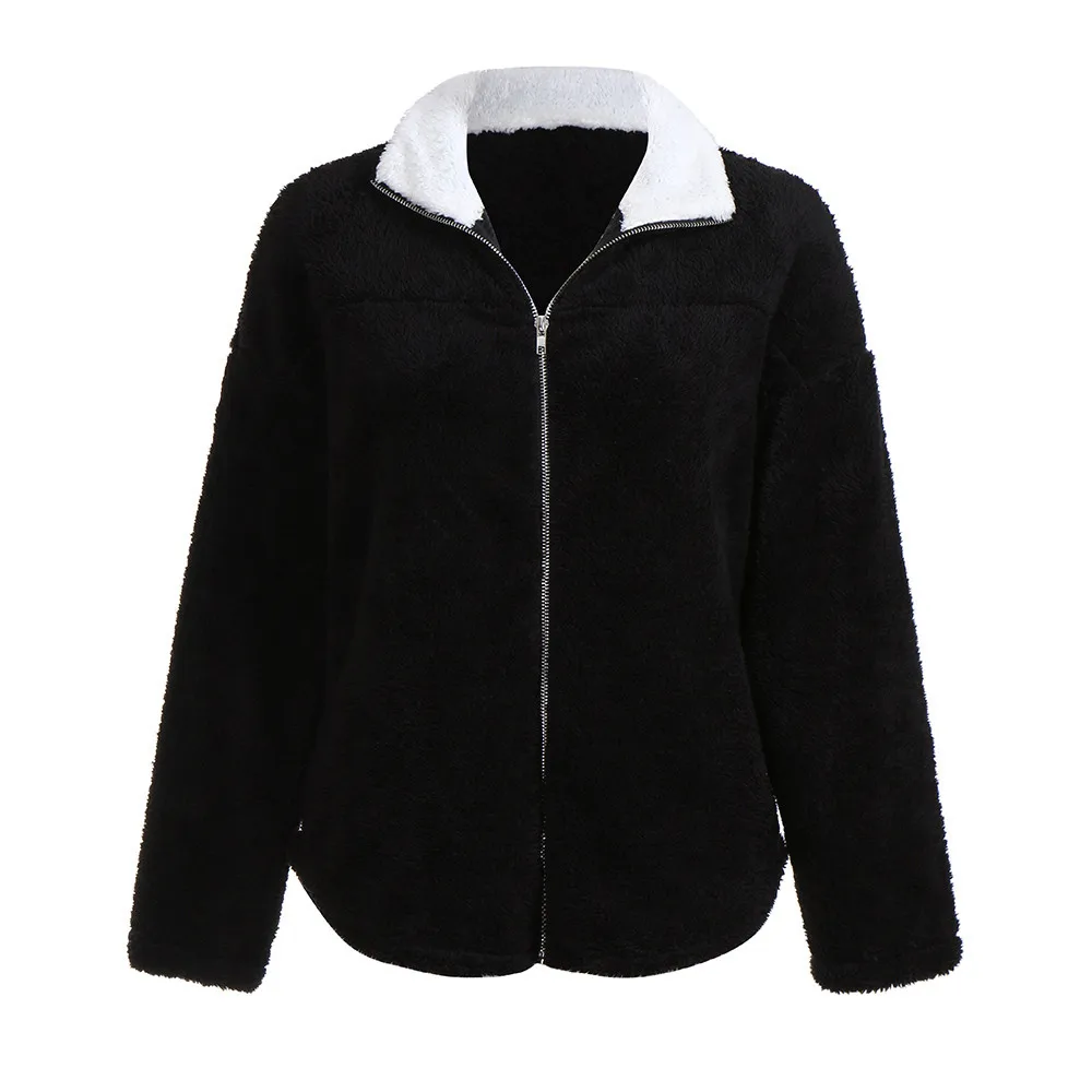 Jaycosin Winter Trend Women Warm Casual Fluffy Solid Lapel Zip up Pocket Coat Long Fashion Comfortable Female Jacket Coat 118#5