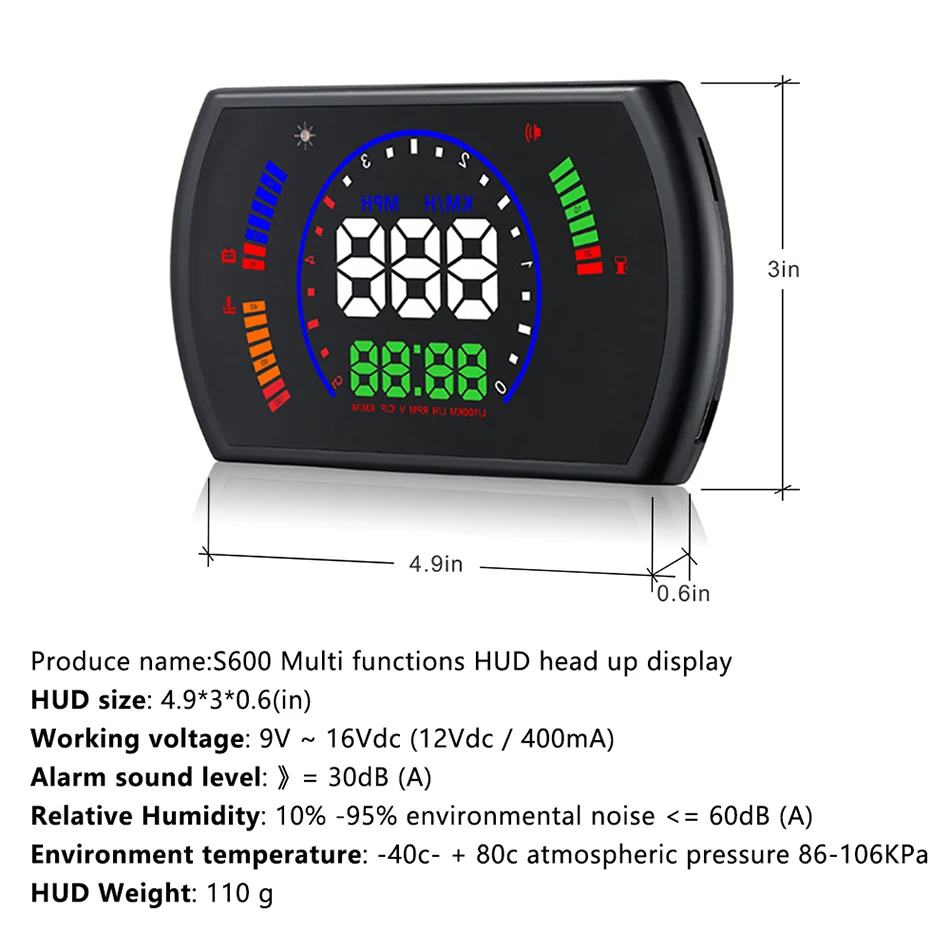 S600 Автомобильная головка OBD2 автомобильный дисплей HUD Дисплей OBD2 код неисправности диагностический инструмент ELM327 скорость воды