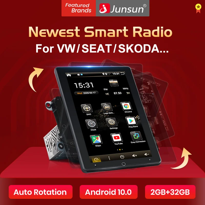Junsun Новый вращающийся экран Tesla Android 10 0 2 din Автомобильный Радио плеер для VW/Volkswagen
