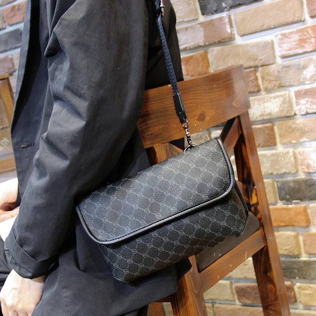 Fashion Plaid Men Bags Shoulder Crossbody Vintage Leather