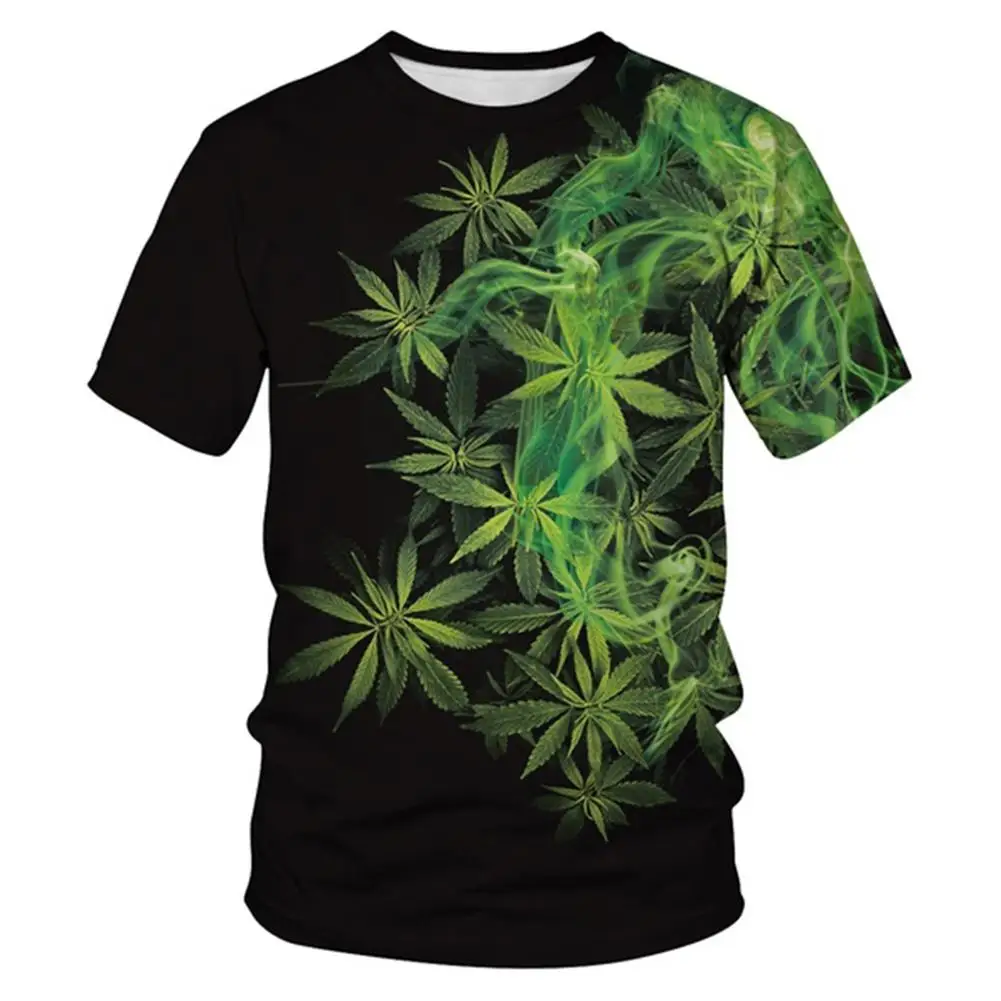 

Fashion Unisex Men T-Shirt Summer 3D Green Leaves Printed Short Sleeve Tees Couple T-Shirt O Neck Tshirts Men's Tees Top