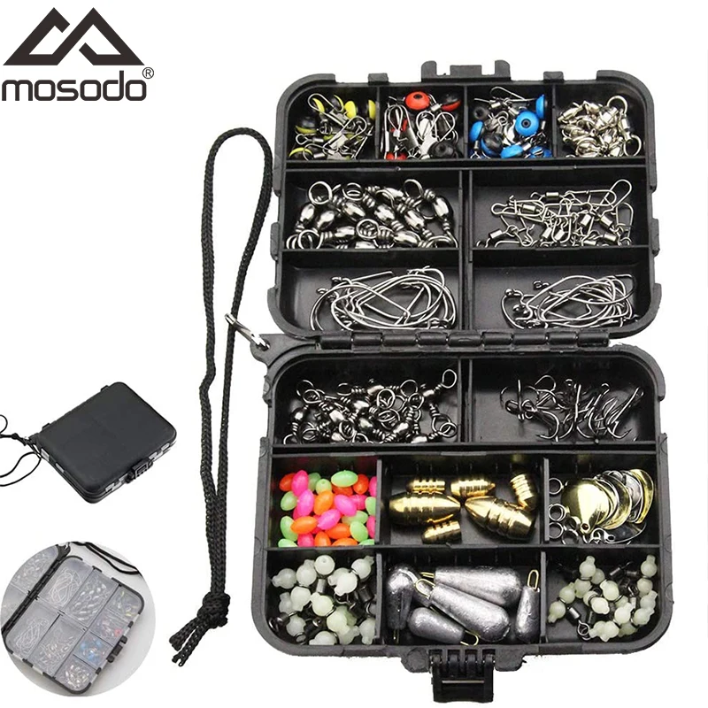 Mosodo 180pcs Fishing Accessories Kit Fish Hook Jig Spoon Lure Sinker  Weight Beads Swivels Fishing Terminal Tackle Combo Box Set