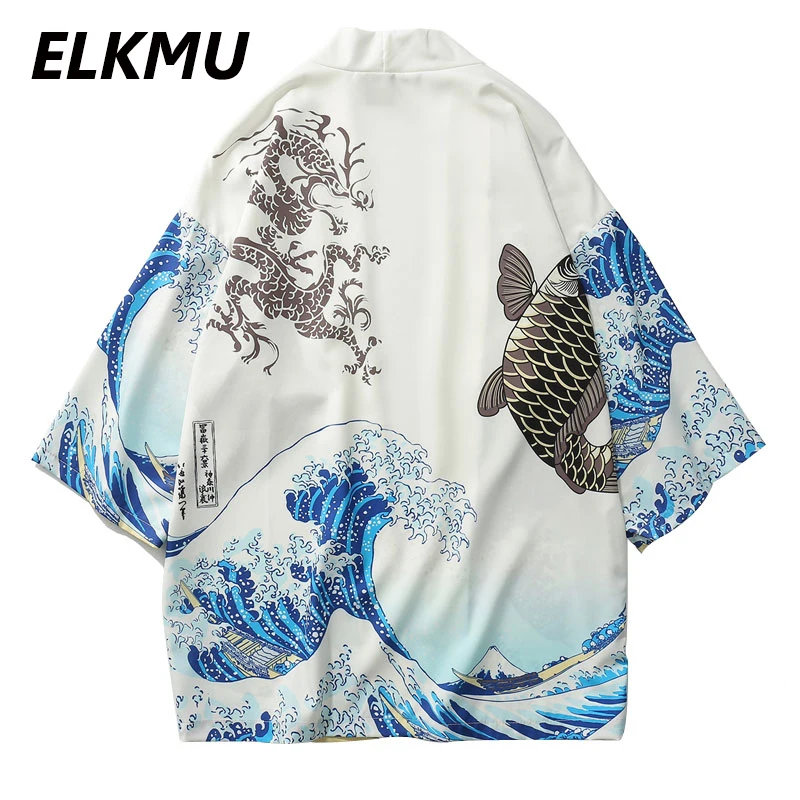 Японское кимоно ELKMU с принтом карпа и рыбы кардиган рубашки куртки мужская
