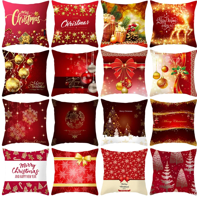 

45x45cm Red Case Christmas Decorations for Home Santa Clause Bell Christmas Deer Micro Fiber Cover Cushion New Year Home Decor
