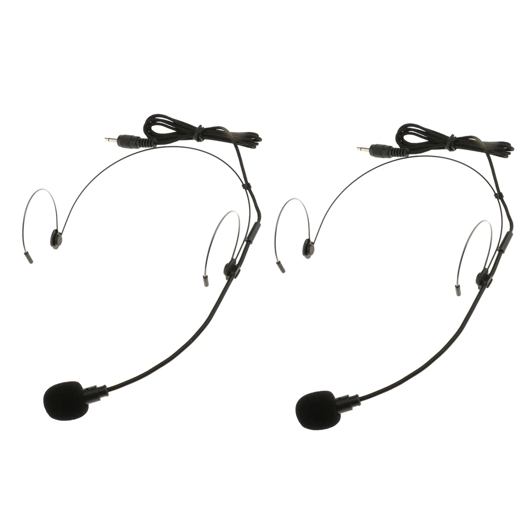 2 Pieces Double Ear Hook Wired Headset Headworn Microphone 3.5mm Mono Black
