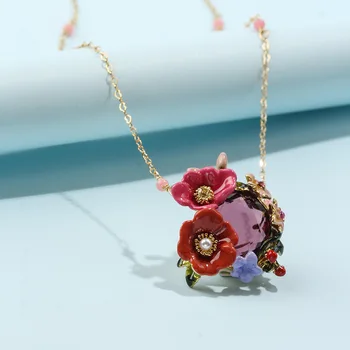 

Lovely Red Flower Enamel Chokers Necklaces Bridesmaid Gift Cute Crystal Beaded Metal Necklace Chain Women Accessories XL008