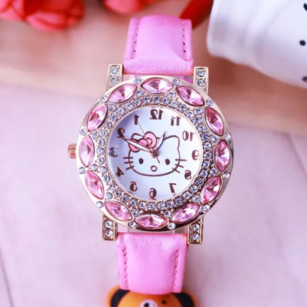Детские часы hello kitty, Детские милые кожаные кварцевые наручные часы hello kitty для девочек