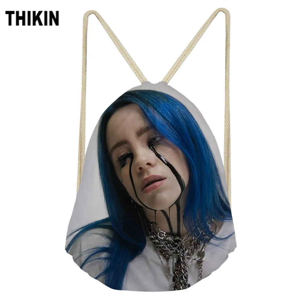 ThiKin Горячая Billie Eilish Печать Drawstring сумка модные сумки на плечо Модный узор персонализированные высокой емкости на заказ - Цвет: As Picture