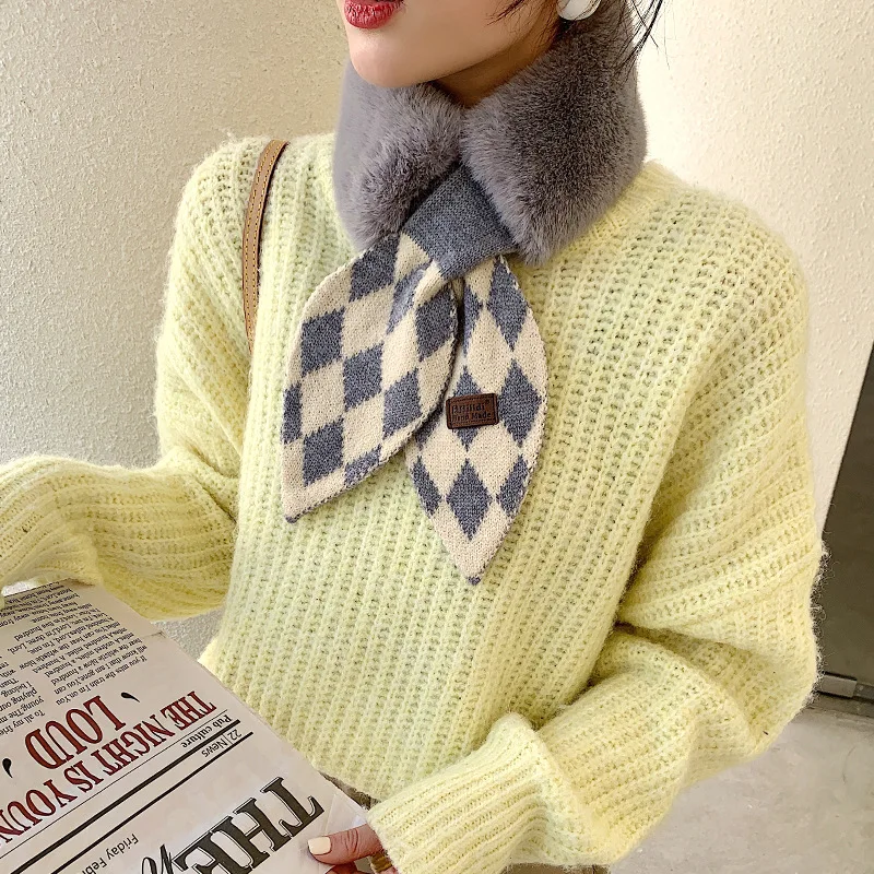 

2020 10*90cm women's winter warm plush scarf rabbit fur thickening ladies fake collar scarf girl