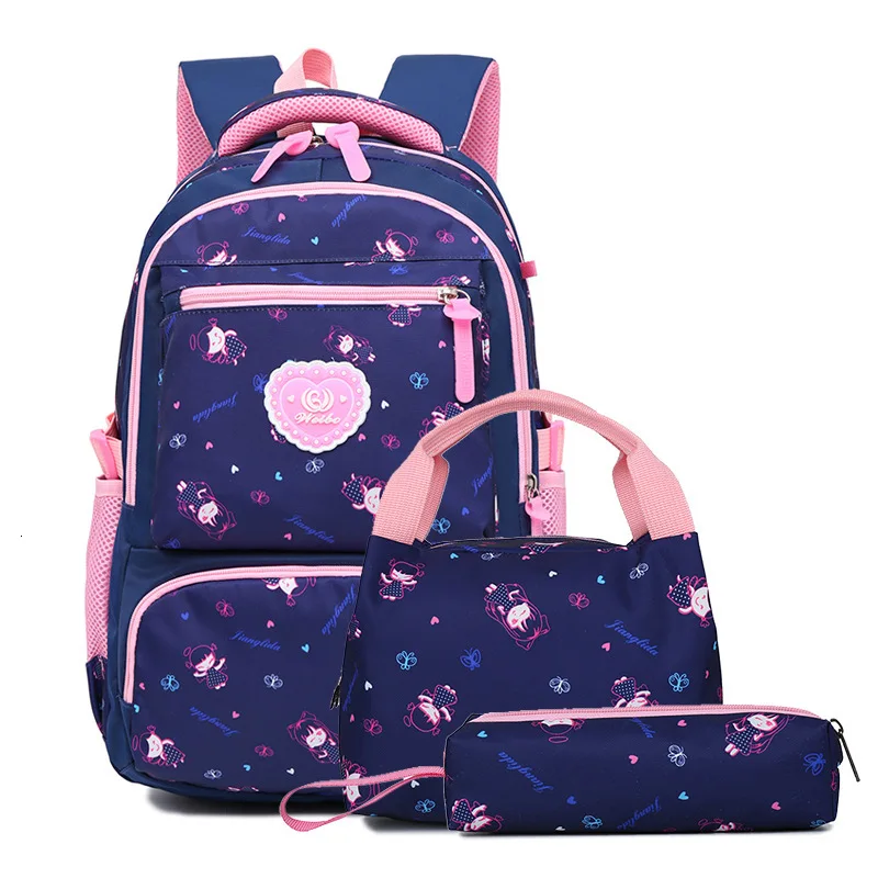 Primary Orthopedic School Bag For Children Kid Fashion Canvas Student Printing 3 Pcs Cartoon Lovely Backpack Capacity Bag