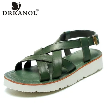

DRKANOL Women Sandals 2020 Summer Gladiator Sandals For Women Genuine Leather Cross Peep Toe Lightweight Sandals Woman