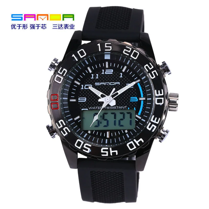 

SANDA Sanda Table-Gold-Colored Three Needle Men's Sports Waterproof Cool Brand Watch Dual Display Night Light