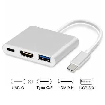 

3 in 1 USB 3.1 Type C to 4K HDMI USB 3.0 Hub Adapter Cable Converter Connector