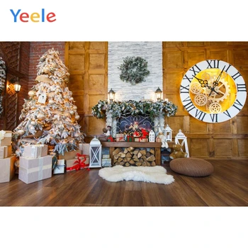 

Christmas Tree Brick Fireplace Clock Home Decor Birthday Backdrop Photography Custom Photographic Background For Photo Studio