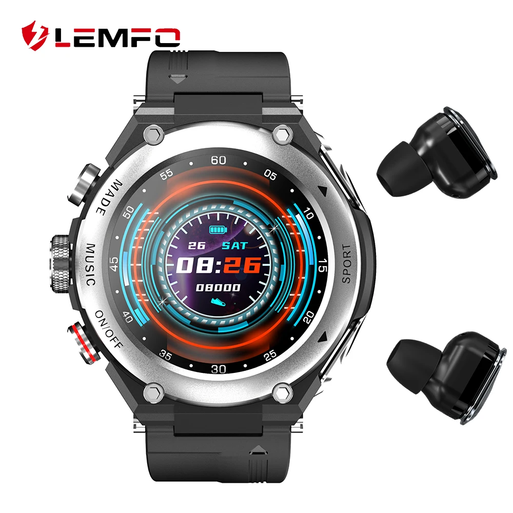 LEMFO T92 Smartwatch Men Smart Watch 2021 TWS Bluetooth 5 Earphone Call Music Body Temperature DIY Face Sport | Электроника