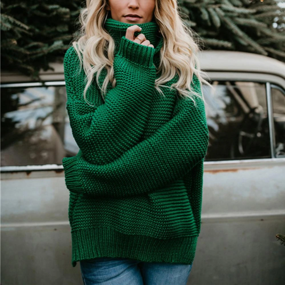 

2020 Women Pullovers Knitted Sweater Autumn Winter Long Sleeve highneck Jumper Pullovers Casual Solid color Streetwear Fashion
