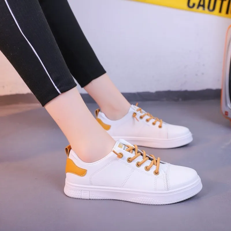 

Female Fashion Sneakers Lace-up Flatform Small and Sxquisite Leather Canvas Shoes Student Solid Color Soft Shoe lining K19-63