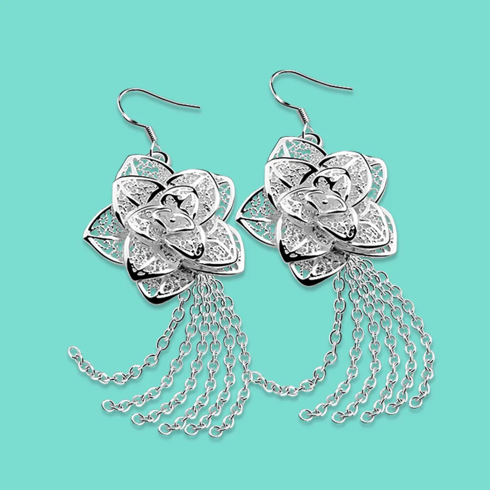 Женские серьги в виде цветка пиона серебро 100% пробы|pendant earrings|earrings 925 sterling925 sterling |